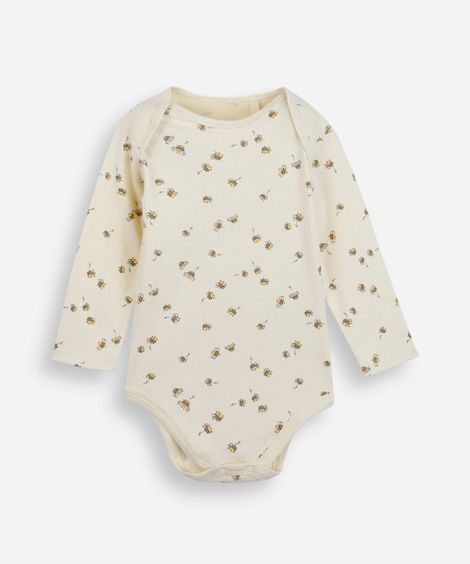 body infantil de algodão manga longa abelhas amarelo