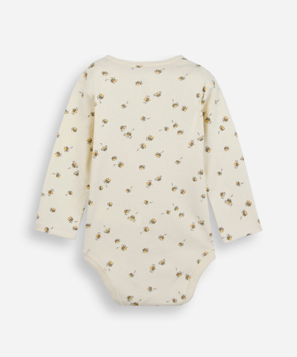 body infantil de algodão manga longa abelhas amarelo
