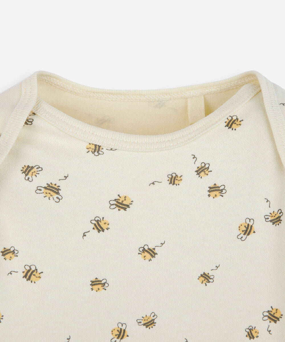 body infantil de algodão manga longa abelhas amarelo