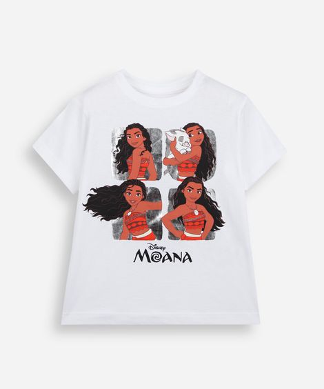 camiseta infantil de algodão manga curta moana off white