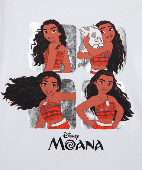 camiseta infantil de algodão manga curta moana off white