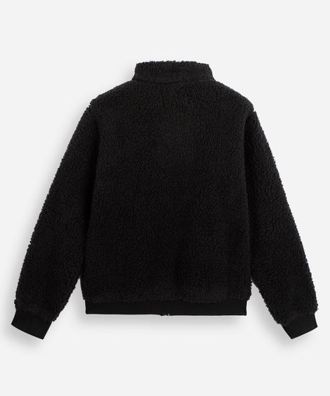 jaqueta oversized juvenil de pelúcia gola alta preta