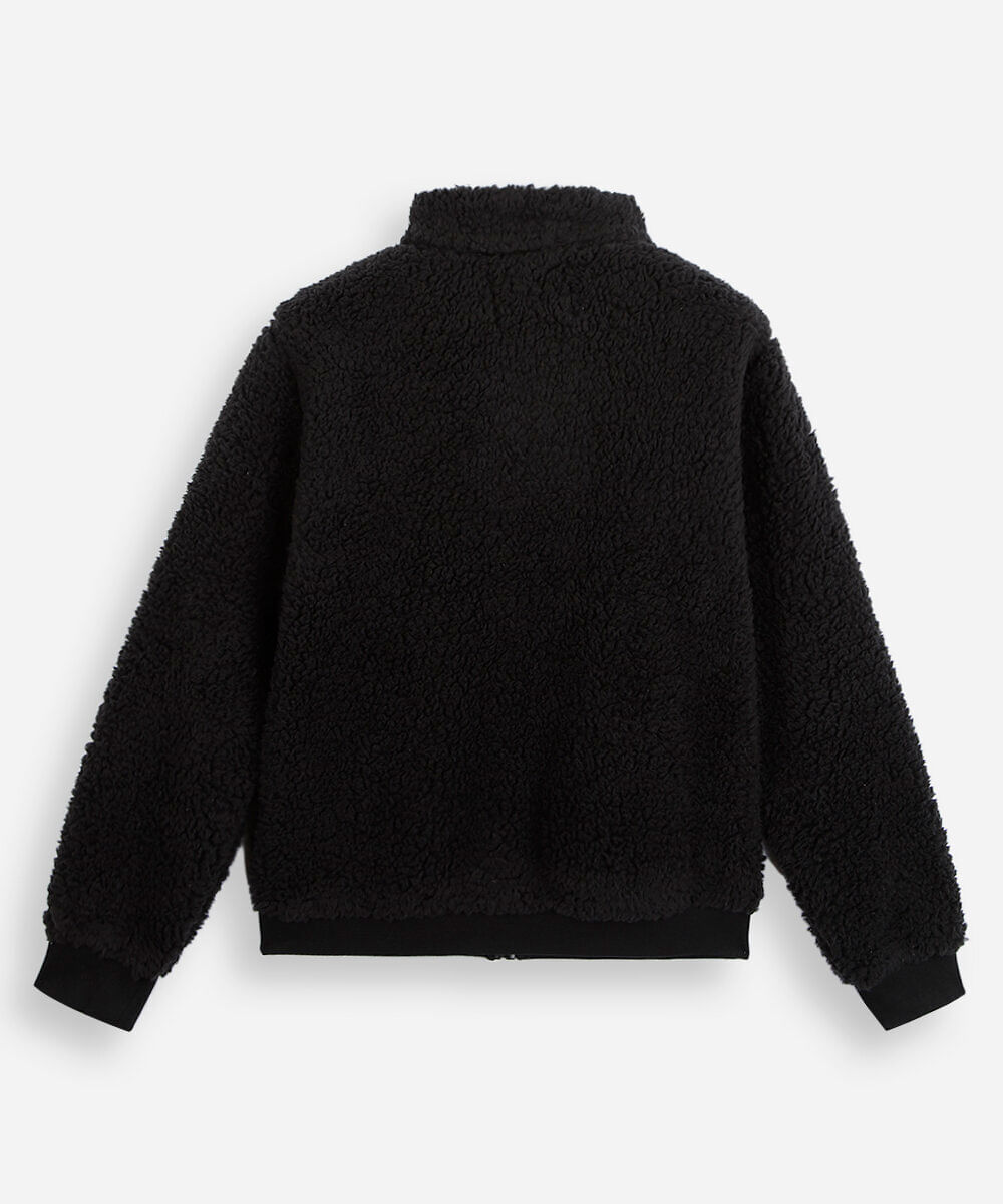 jaqueta oversized juvenil de pelúcia gola alta preta