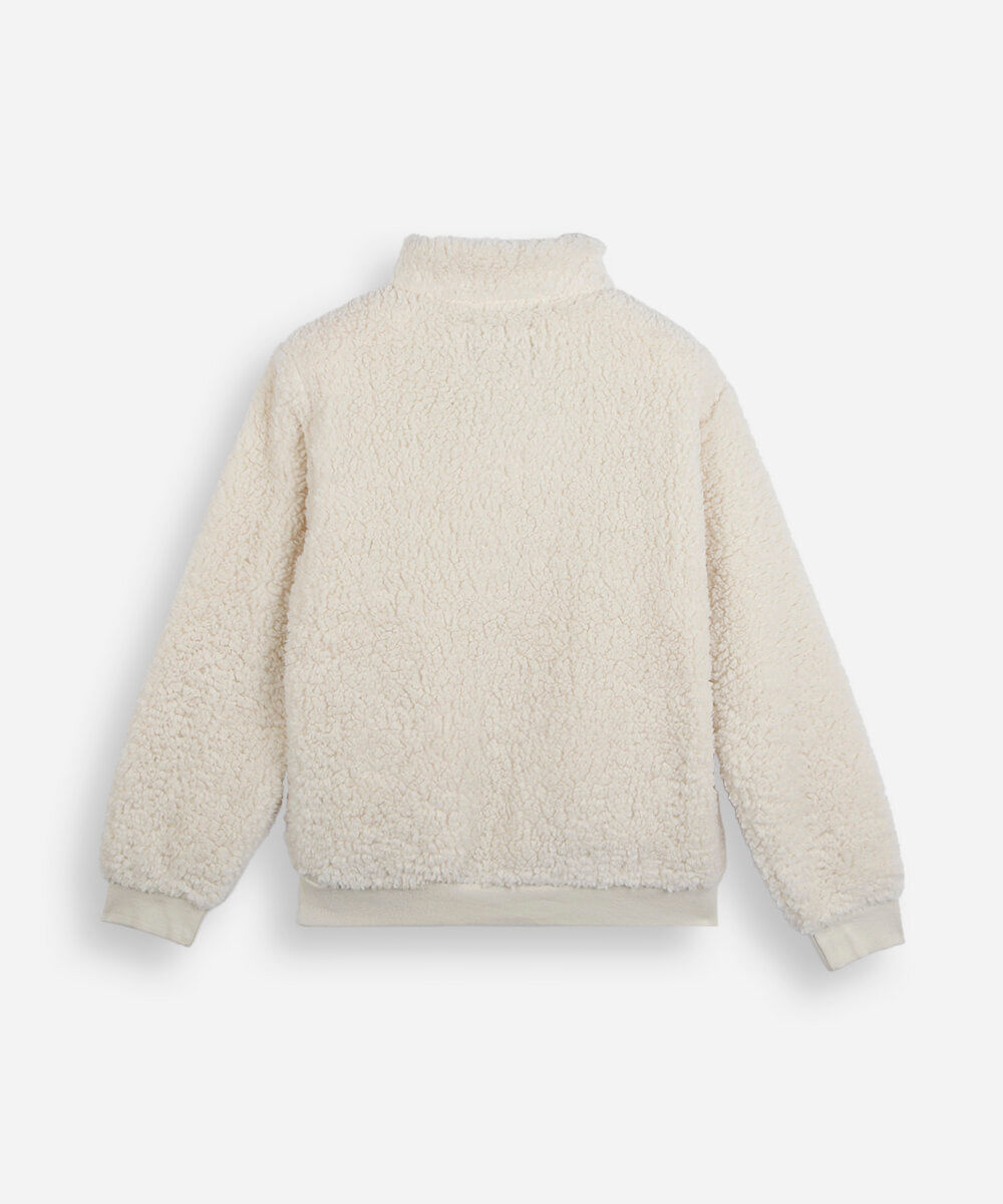 jaqueta oversized juvenil de pelúcia gola alta off white