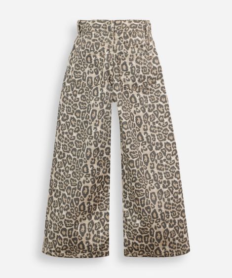 calça wide leg de sarja animal print colorida