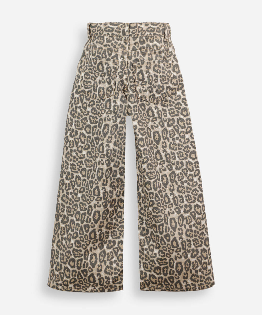 calça wide leg de sarja animal print colorida
