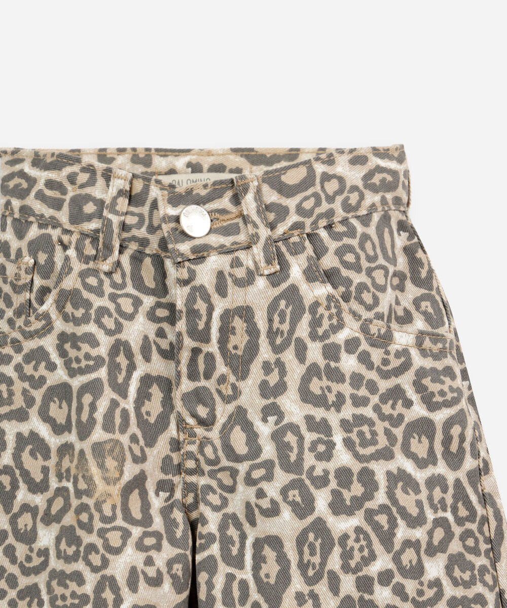 calça wide leg de sarja animal print colorida