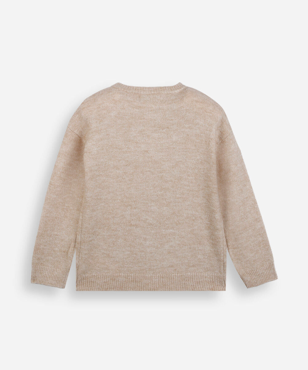 cardigan infantil de tricot com brilhos bege