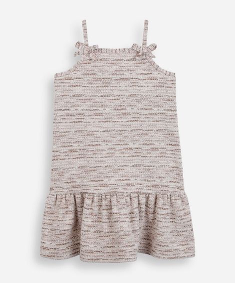 vestido alça fina infantil com recorte texturizado bege