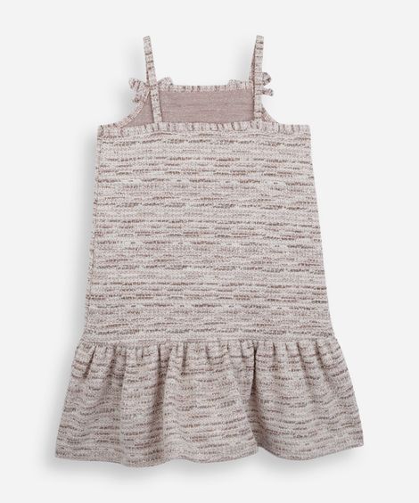vestido alça fina infantil com recorte texturizado bege