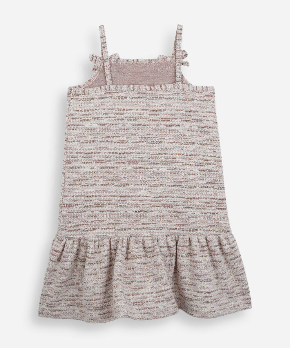 vestido alça fina infantil com recorte texturizado bege