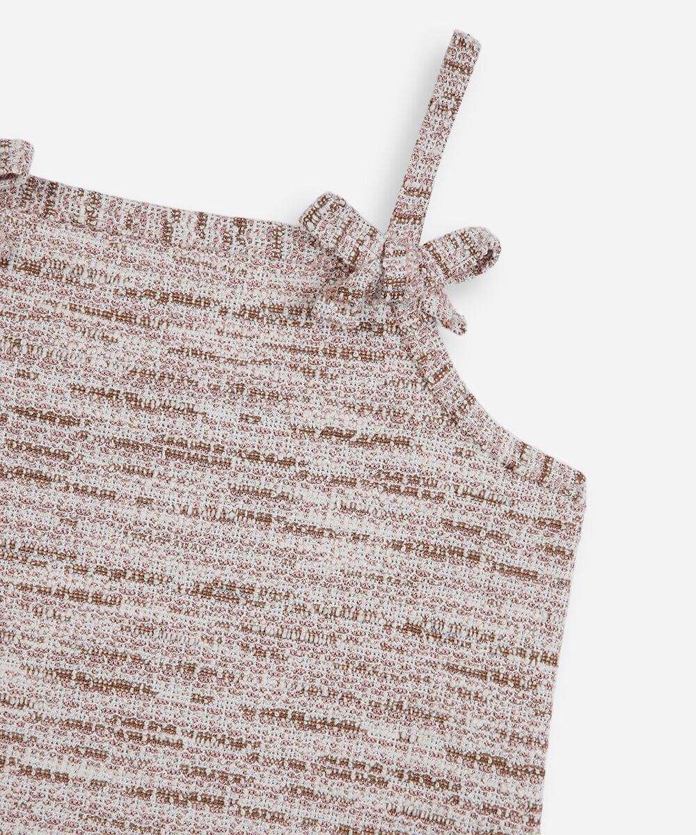 vestido alça fina infantil com recorte texturizado bege