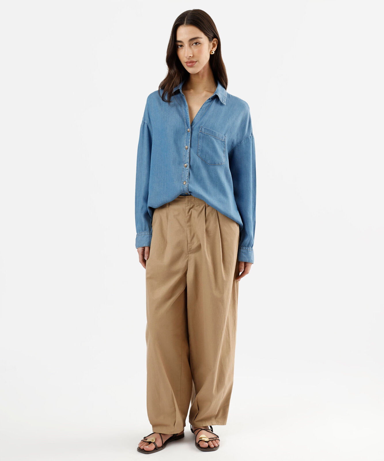 camisa box feminina jeans manga longa azul