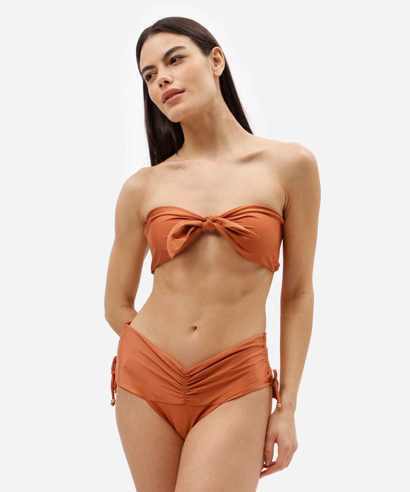 biquíni top faixa feminino com laço marrom