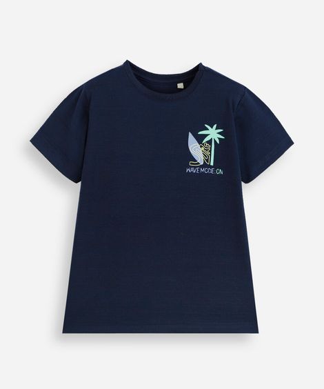 camiseta infantil com algodão manga curta estampada azul