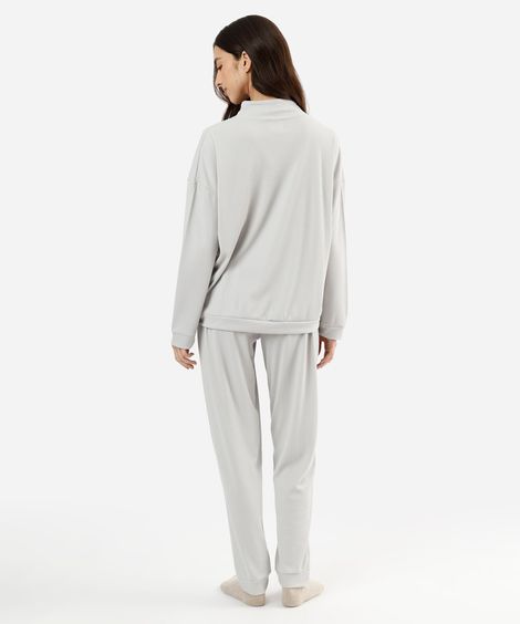 pijama longo feminino texturizado cinza