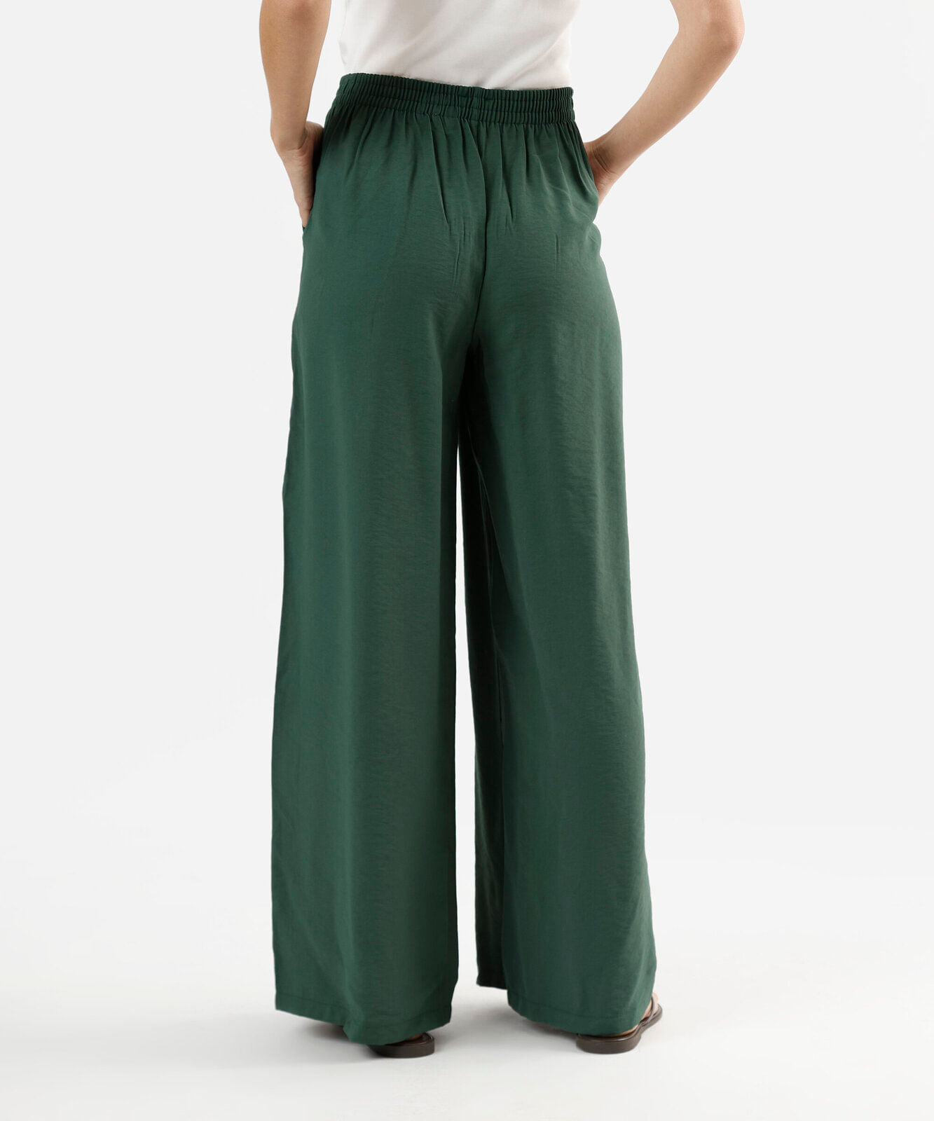 calça pantalona feminina com viscose cós elástico verde