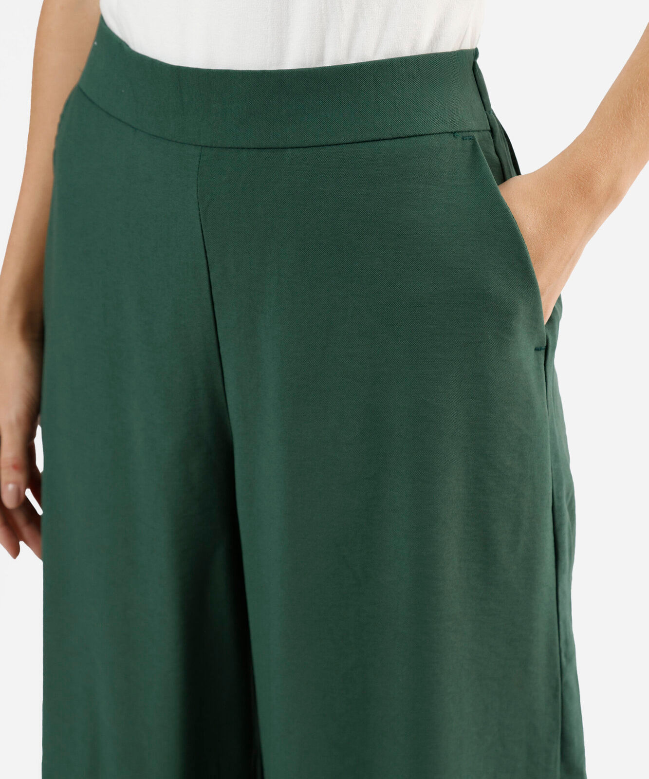 calça pantalona feminina com viscose cós elástico verde