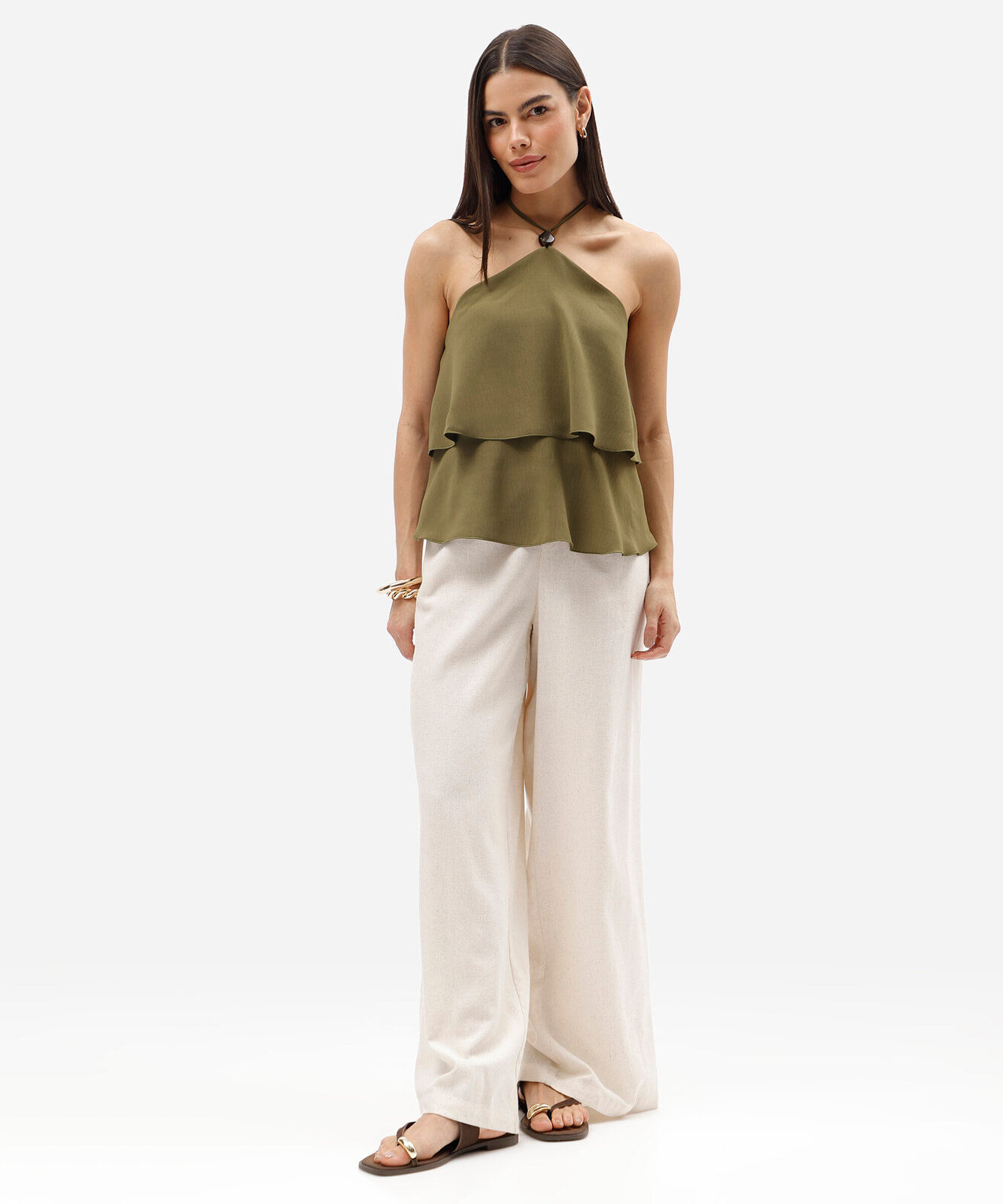 blusa frente única feminina com babado verde