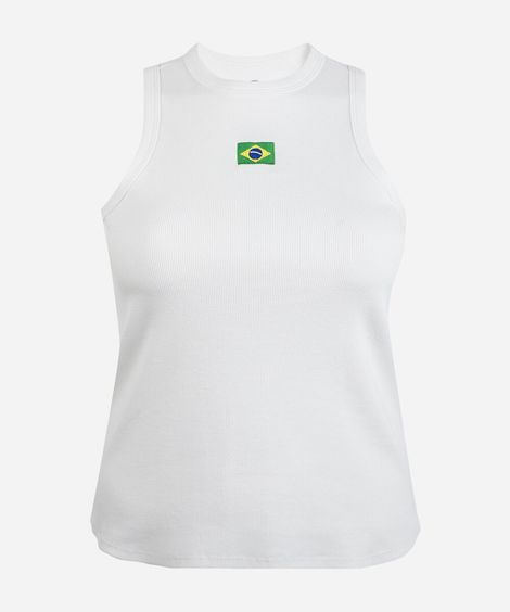 regata feminina de algodão com bordado brasil plus size off white
