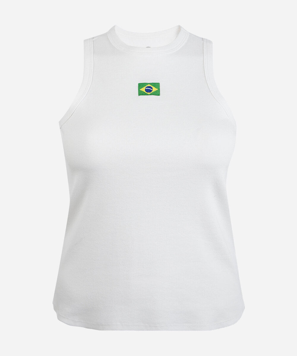 regata feminina de algodão com bordado brasil plus size off white