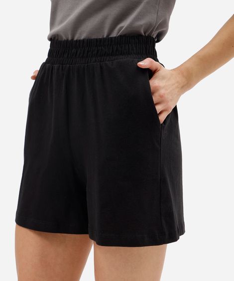 short de algodão feminino cós elástico preto