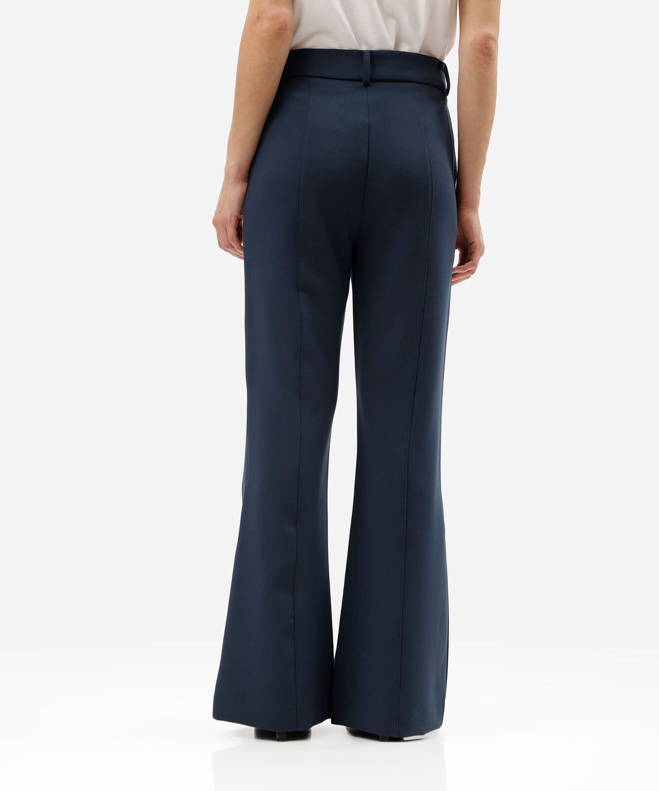 calça flare de alfaiataria feminina com nervuras azul