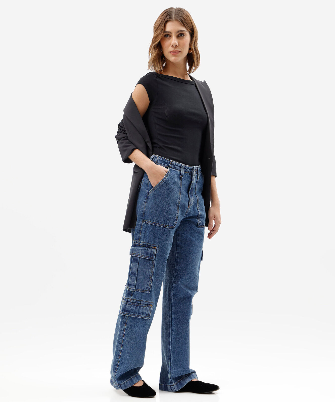 blusa feminina de algodão decote canoa canelado preta
