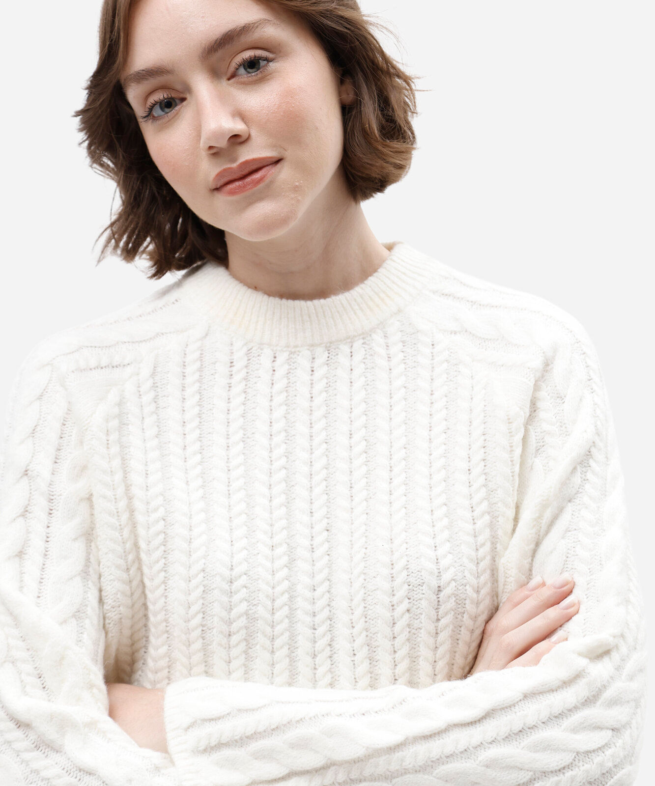 suéter cropped feminino de tricot texturizado off white