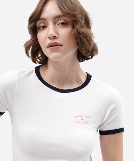 blusa baby look feminina manga curta estampado off white