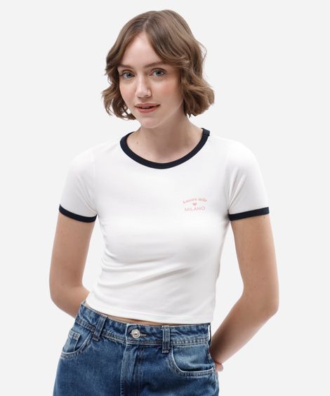 blusa baby look feminina manga curta estampado off white