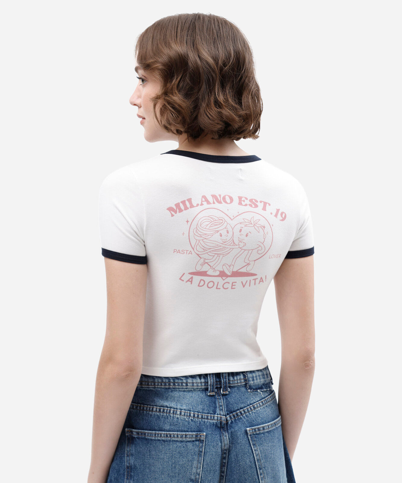 blusa baby look feminina manga curta estampado off white