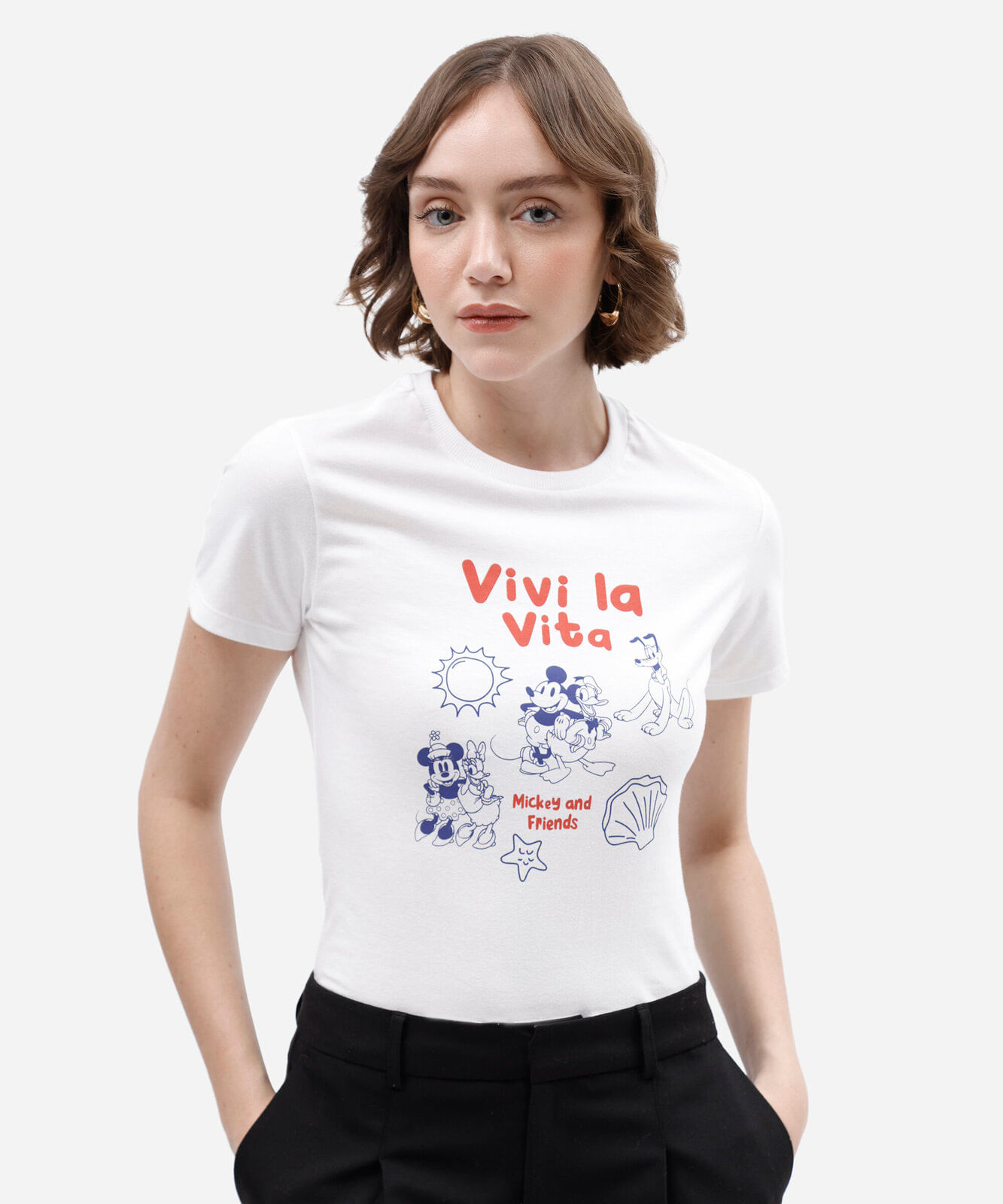 camiseta feminina de algodão manga curta mickey mouse  off white