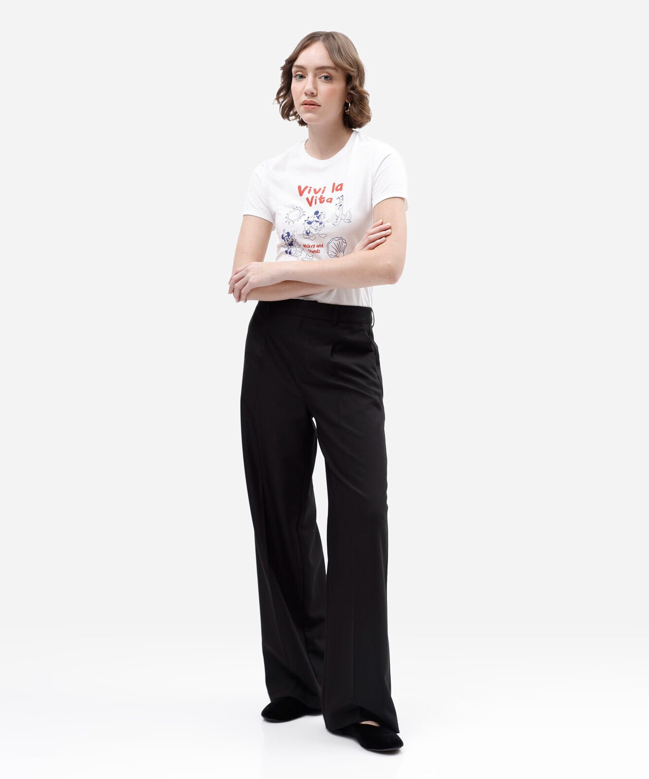 camiseta feminina de algodão manga curta mickey mouse  off white