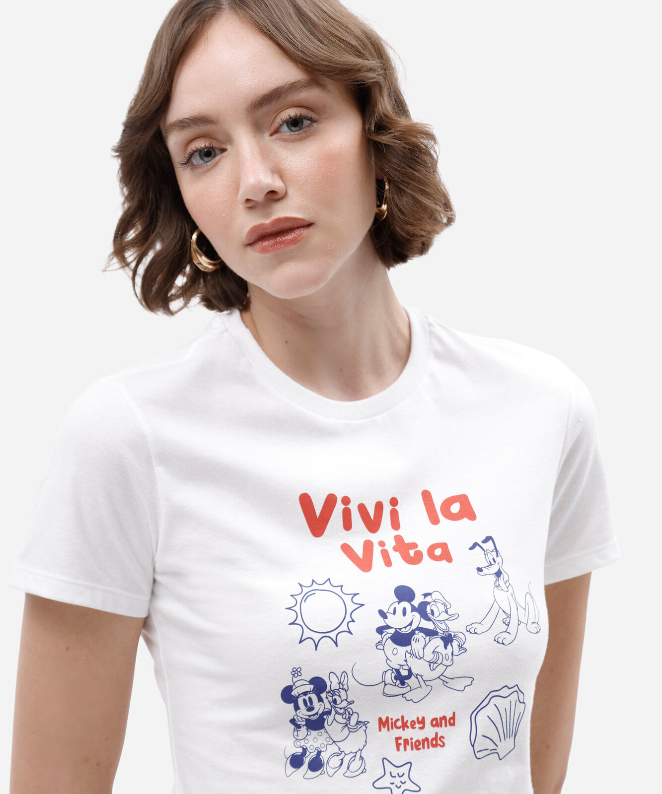 camiseta feminina de algodão manga curta mickey mouse  off white