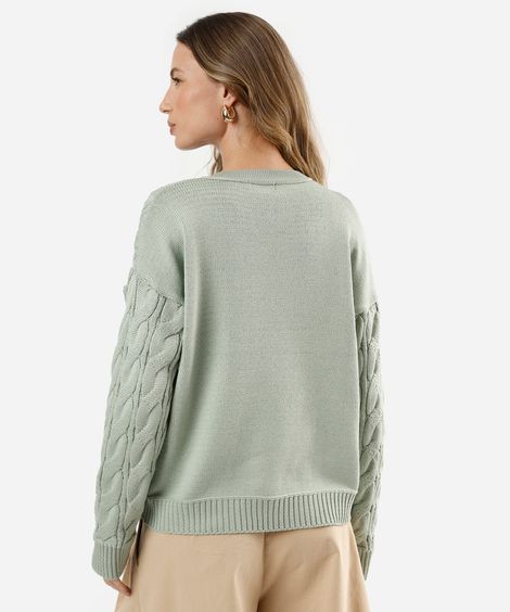 suéter feminino de tricot texturizado verde