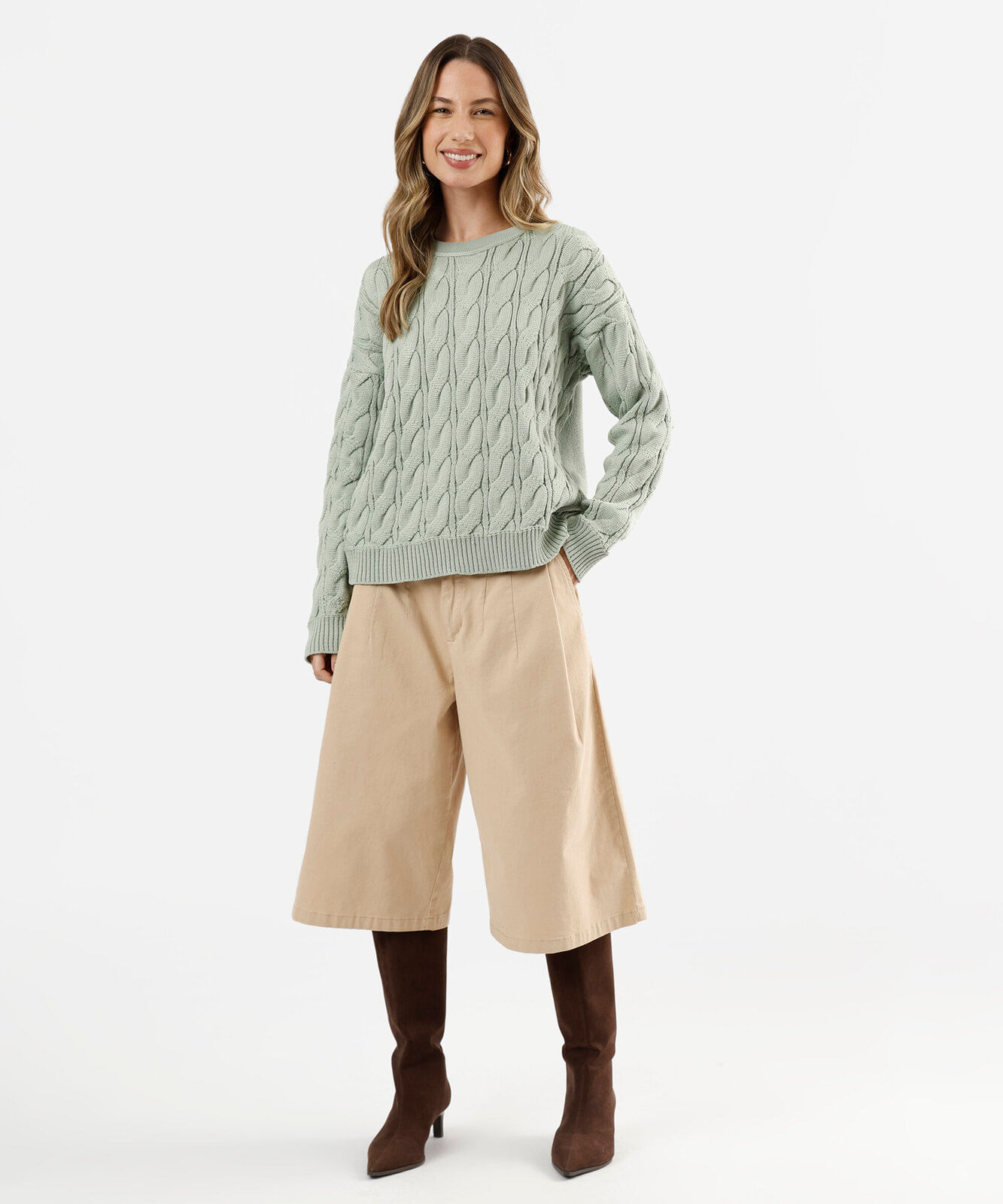 suéter feminino de tricot texturizado verde