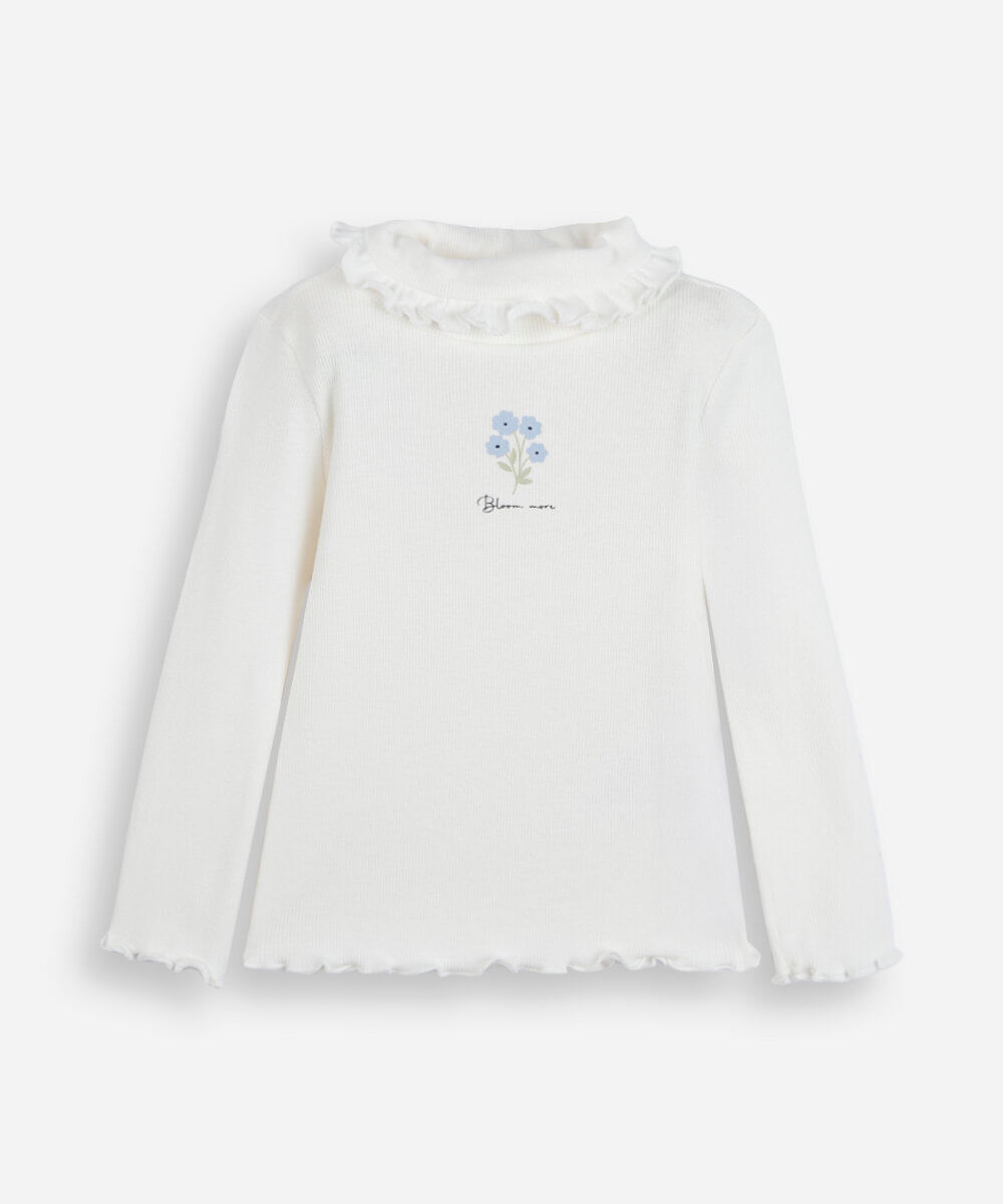 blusa infantil de algodão gola alta manga longa estampada off white
