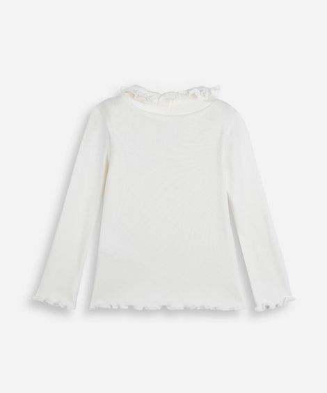 blusa infantil de algodão gola alta manga longa estampada off white