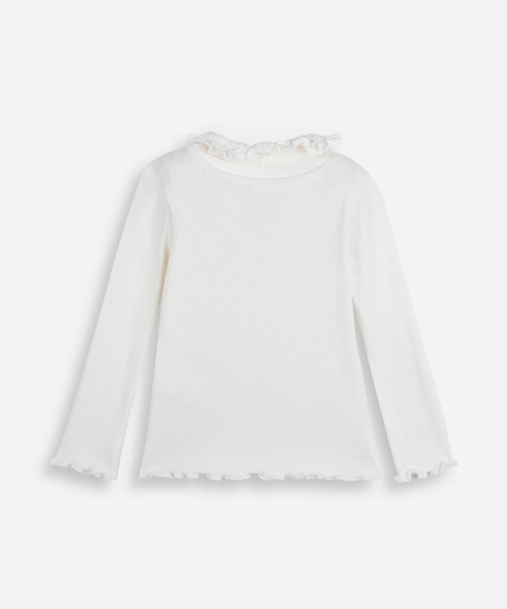 blusa infantil de algodão gola alta manga longa estampada off white