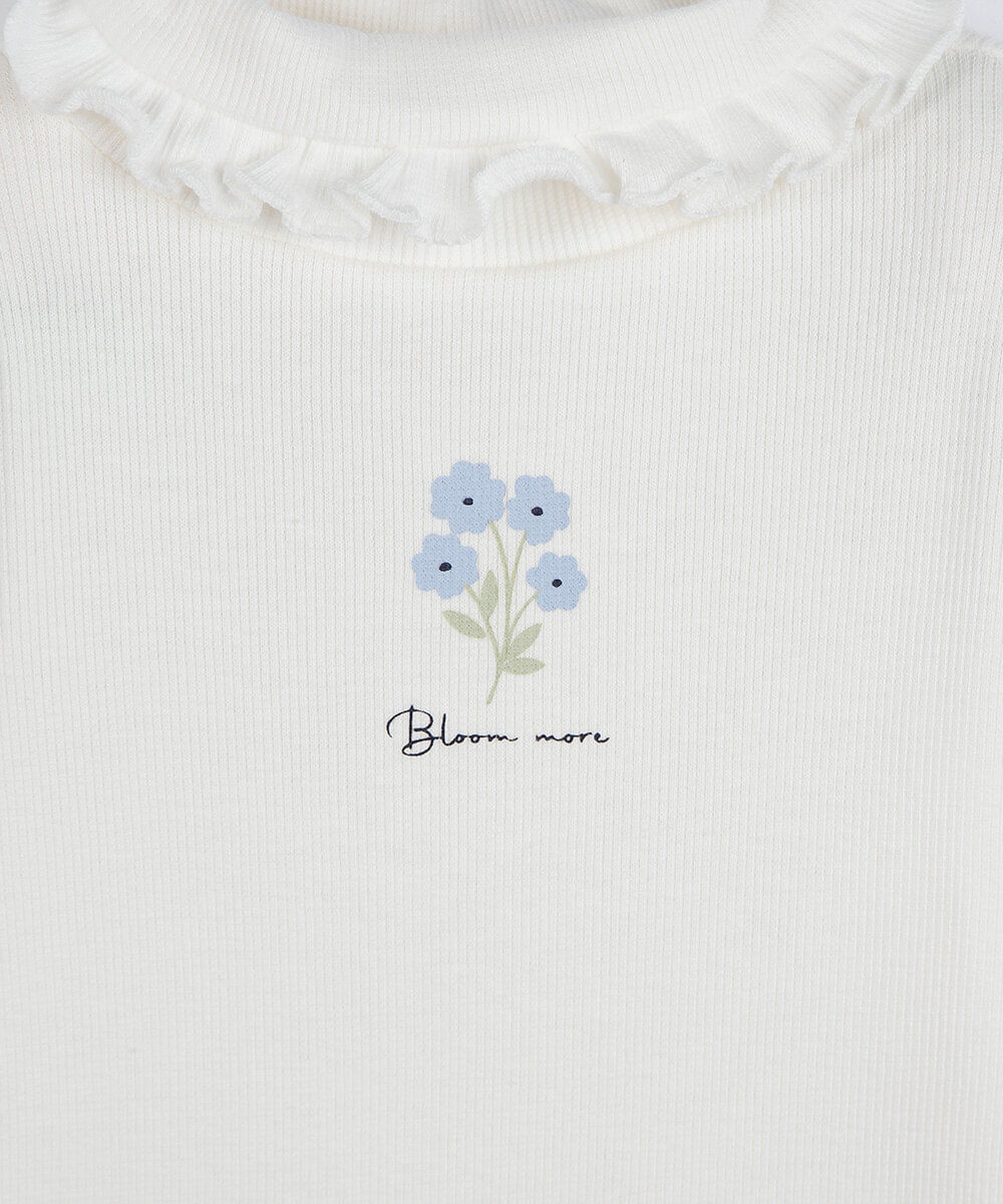 blusa infantil de algodão gola alta manga longa estampada off white