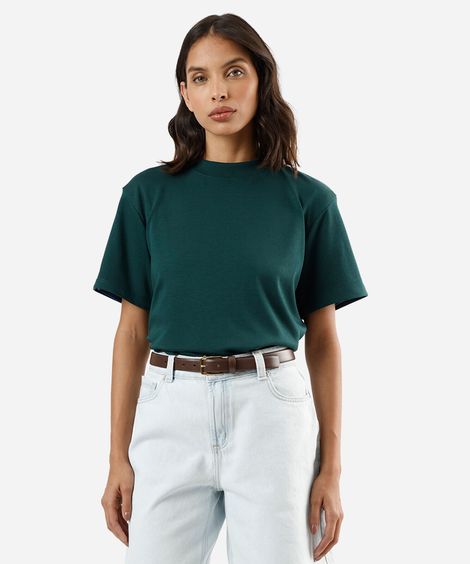 camiseta básica feminina de algodão peruano oversized com fendas verde
