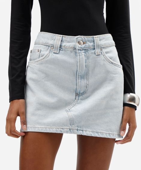 saia curta feminino jeans cintura média azul