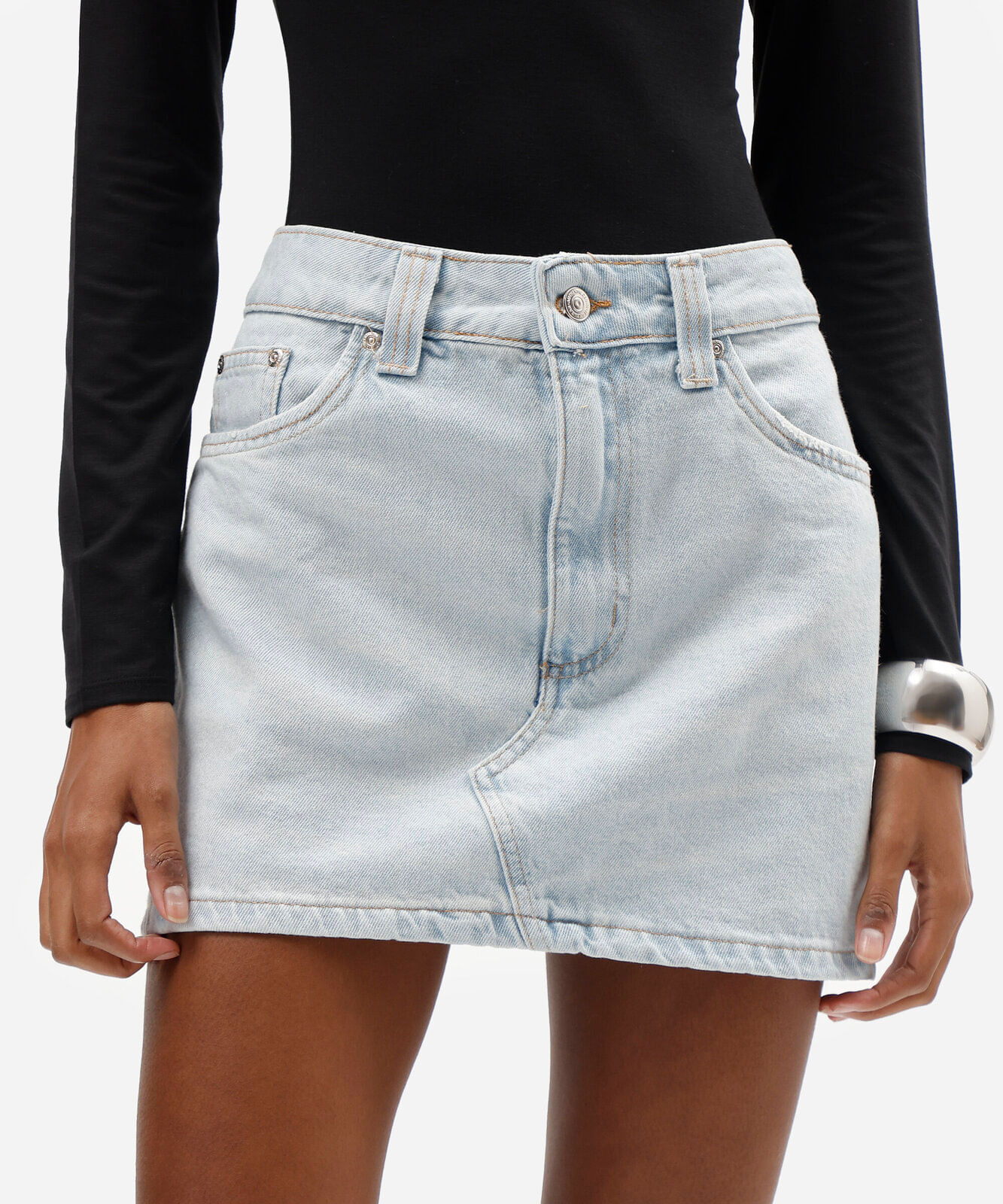 saia curta feminino jeans cintura média azul