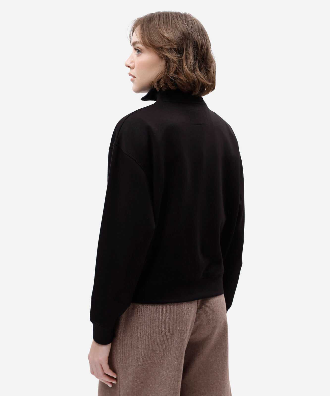 blusão feminino de moletom gola alta com zíper preto