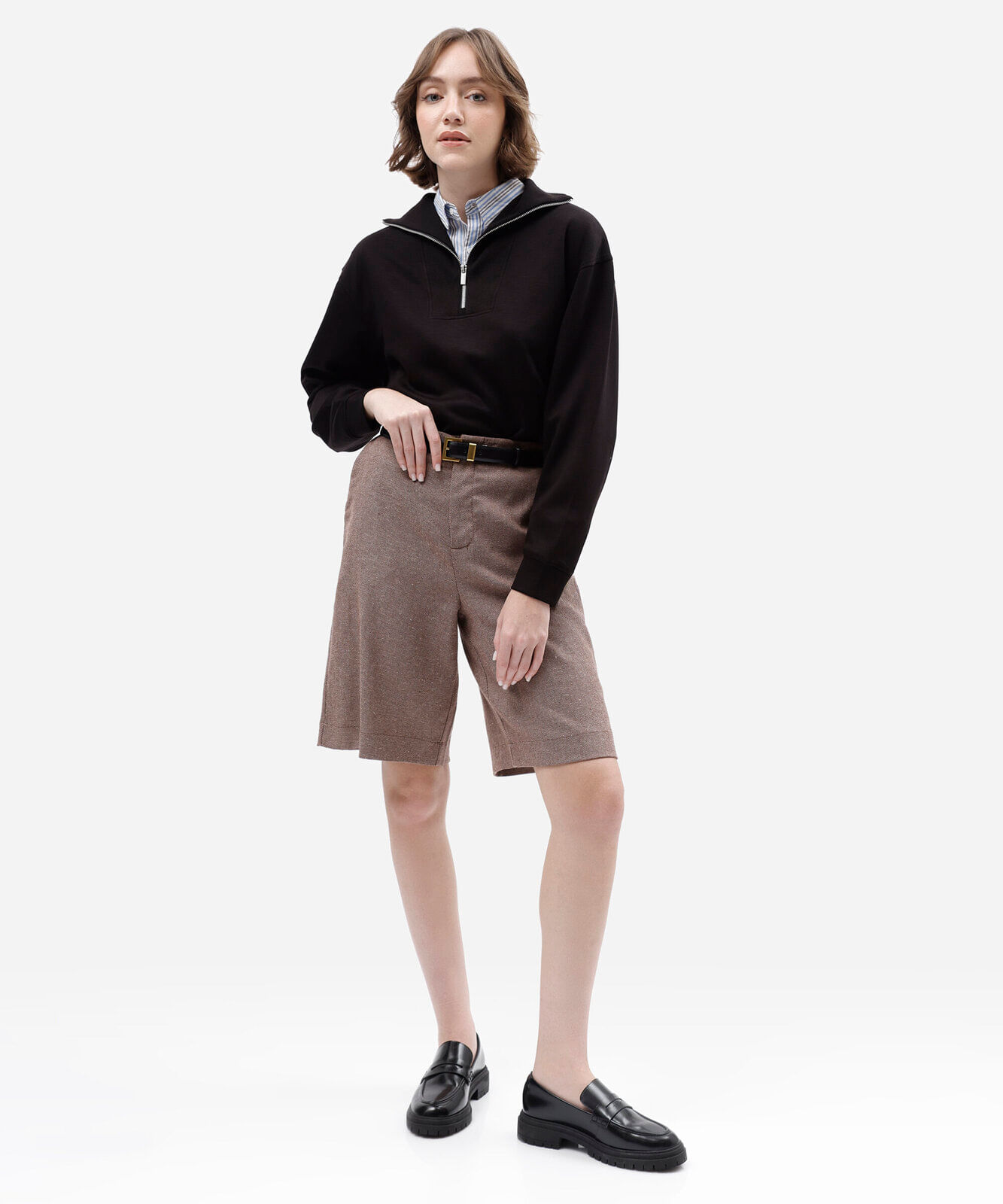 blusão feminino de moletom gola alta com zíper preto