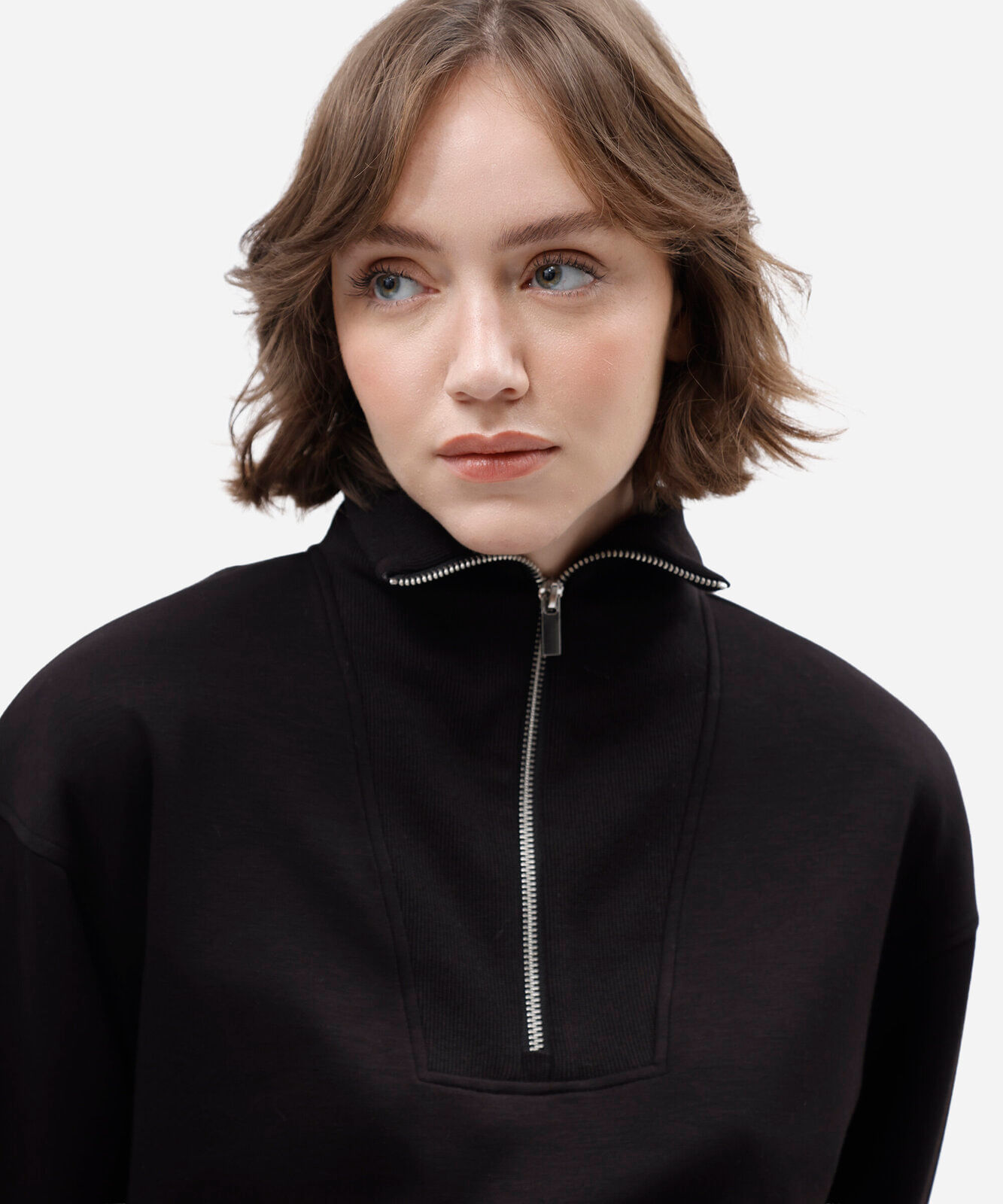 blusão feminino de moletom gola alta com zíper preto