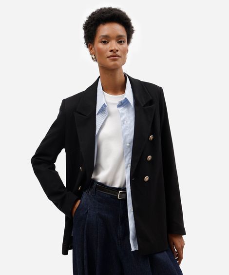 blazer em piquet com ombreiras preto