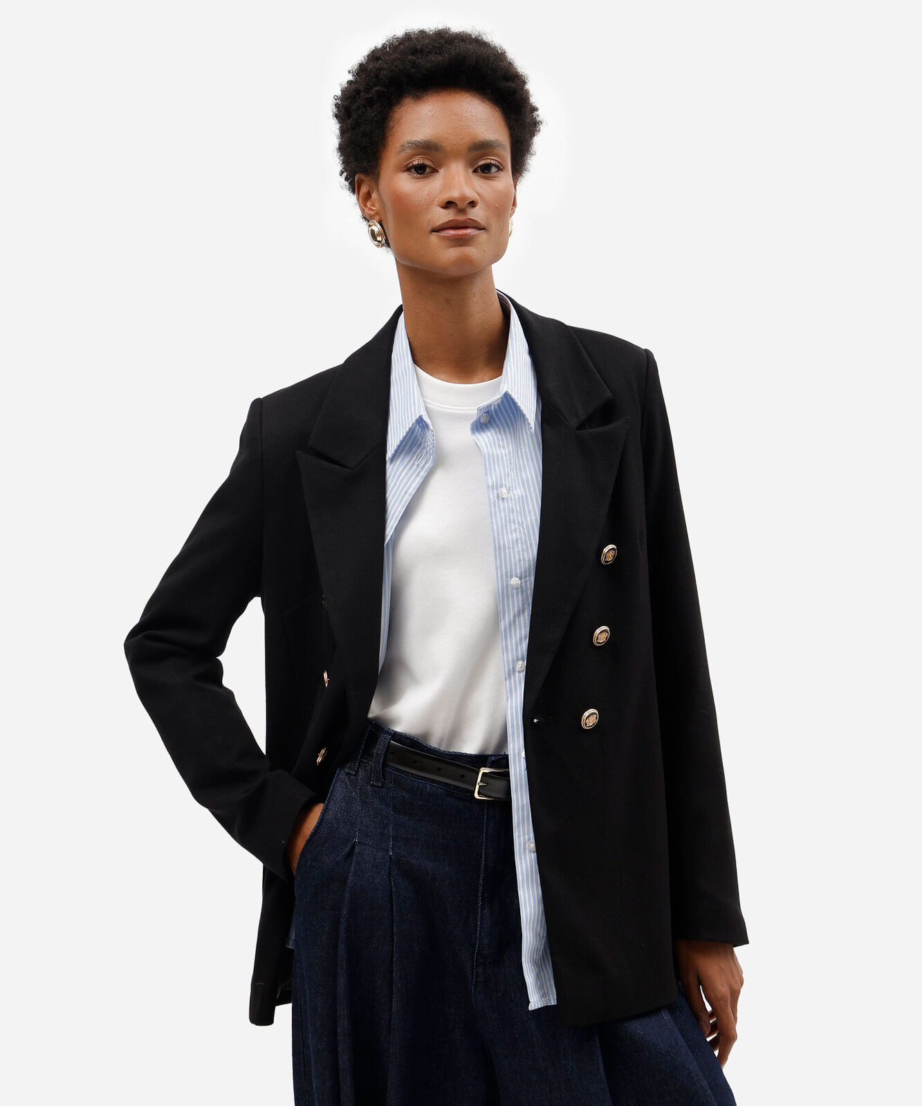 blazer em piquet com ombreiras preto