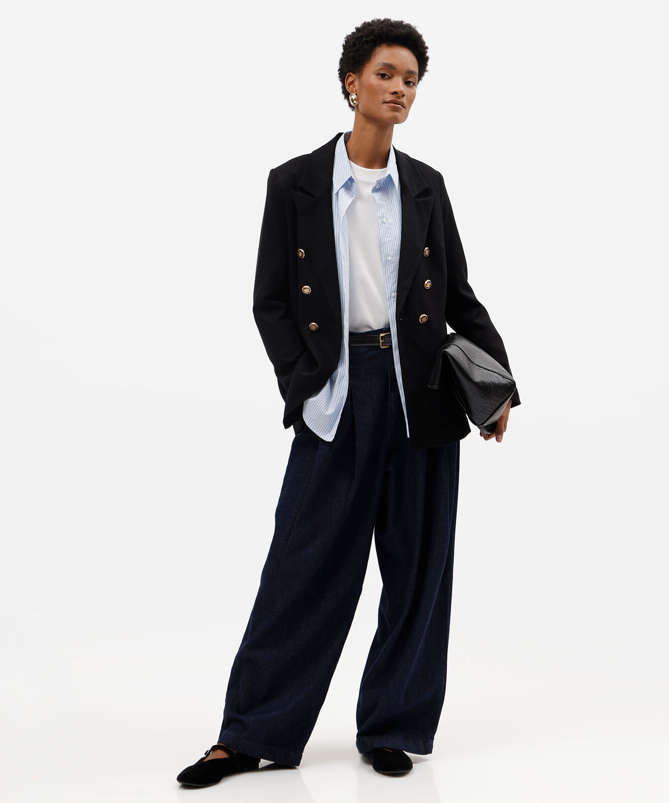 blazer em piquet com ombreiras preto
